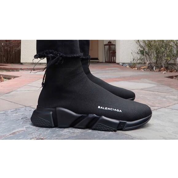 Balenciaga Men’s Speed 2.0 Recycled Knit Sneakers In Black Size 8 - Picture 1 of 1